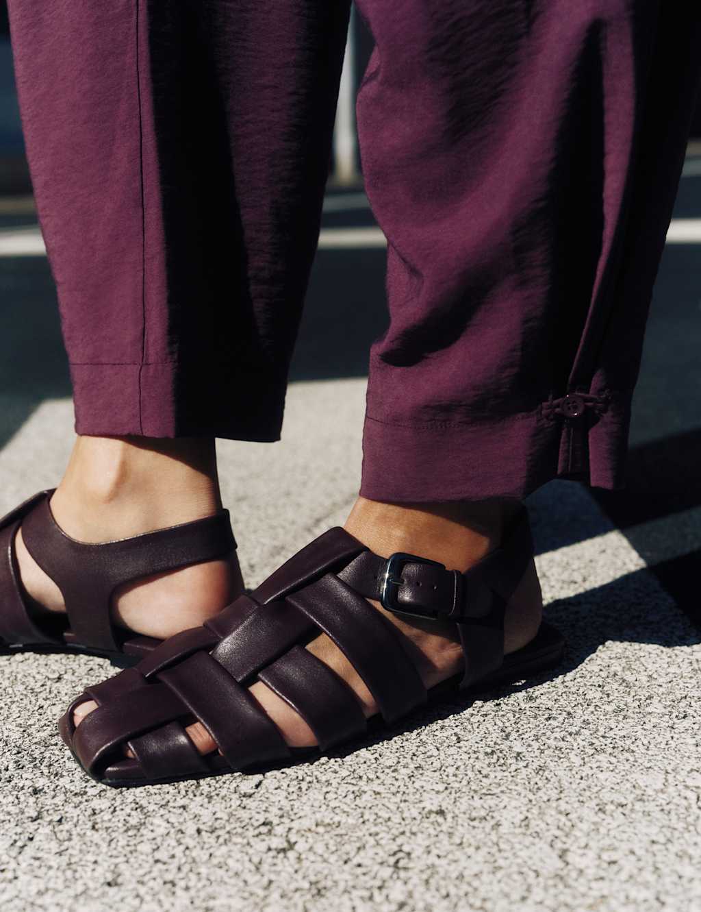 Leather Ankle Strap Fisherman Sandals