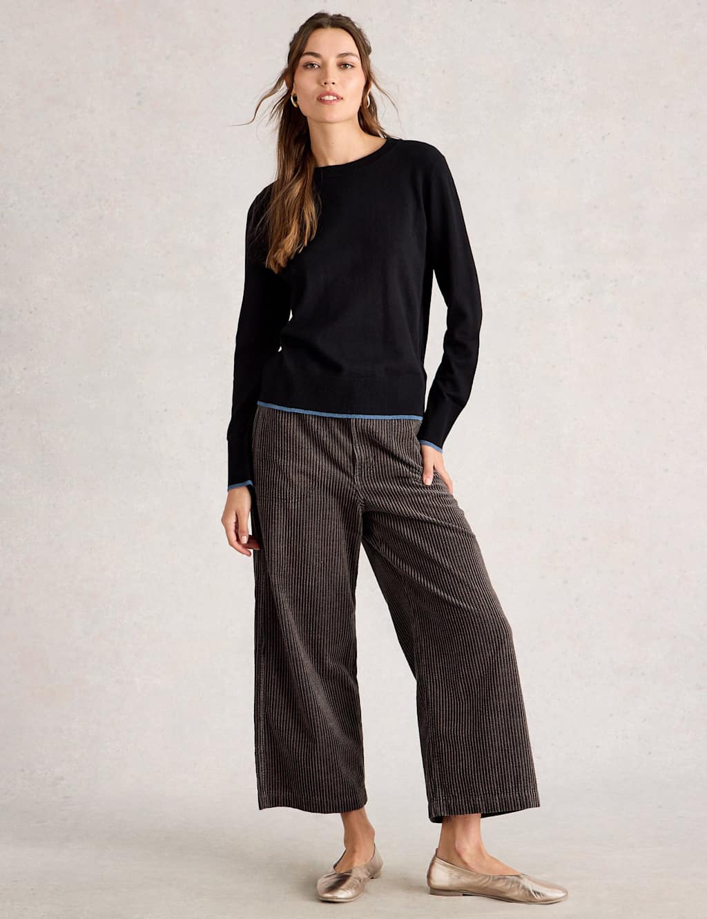 White Stuff Merino Wool Blend Tipped Detail Jumper Black