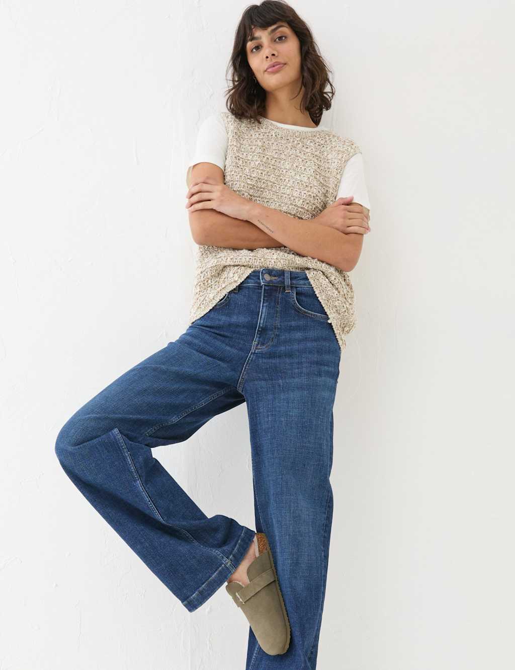 Fatface Women's Mid Rise Wide Leg Jeans - 20 - Blue - Available at M&S