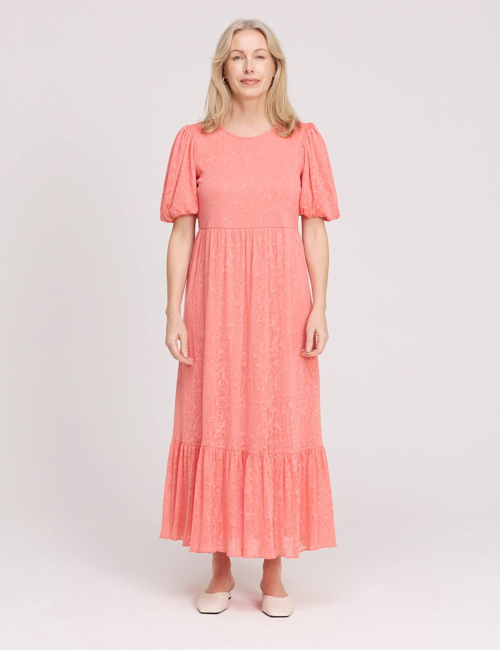 Finery London Women's Burnout Jersey Midi Tiered Dress - 22 - Pink - Available at M&S