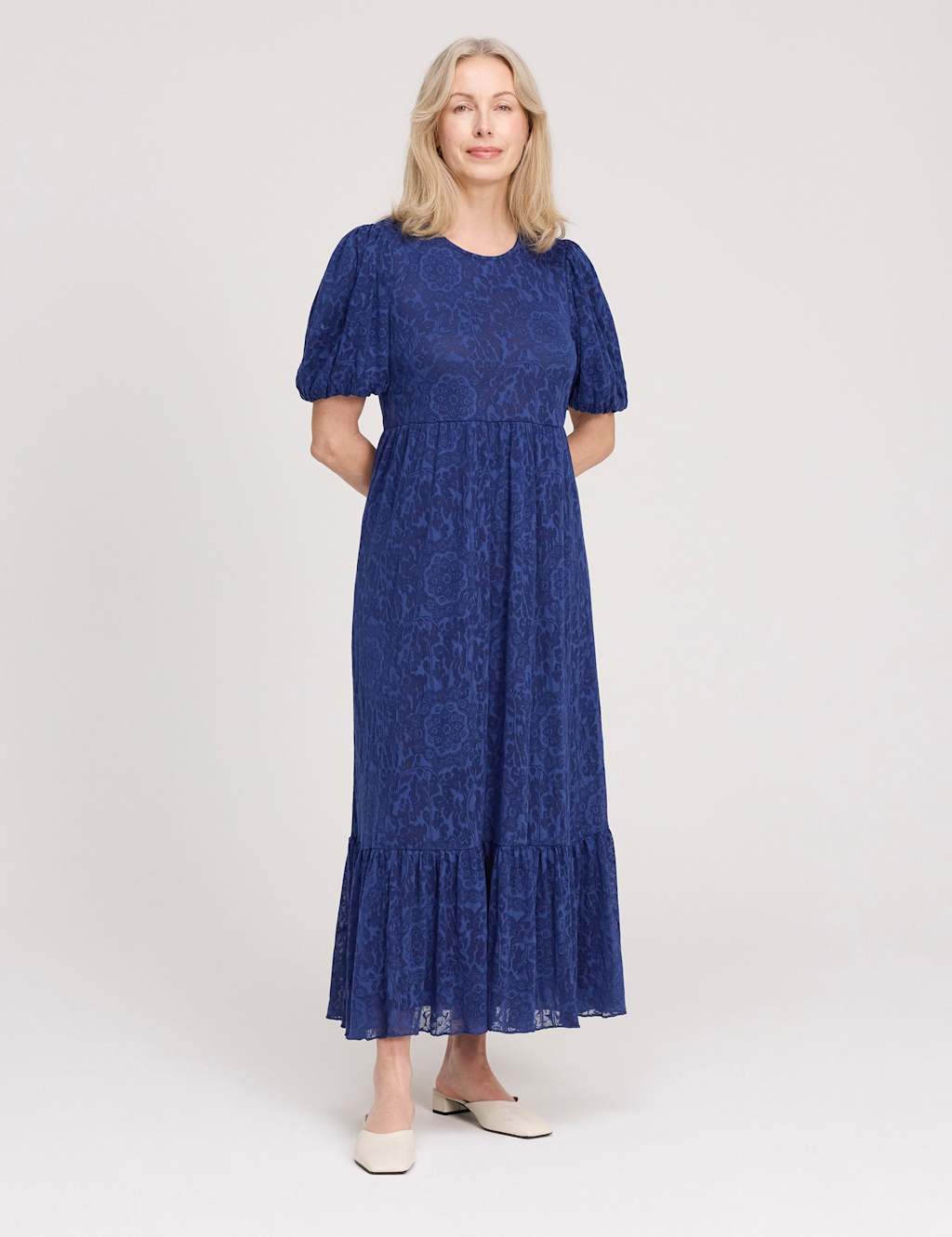 Finery London Women's Burnout Jersey Midi Tiered Dress - 12 - Navy - Available at M&S
