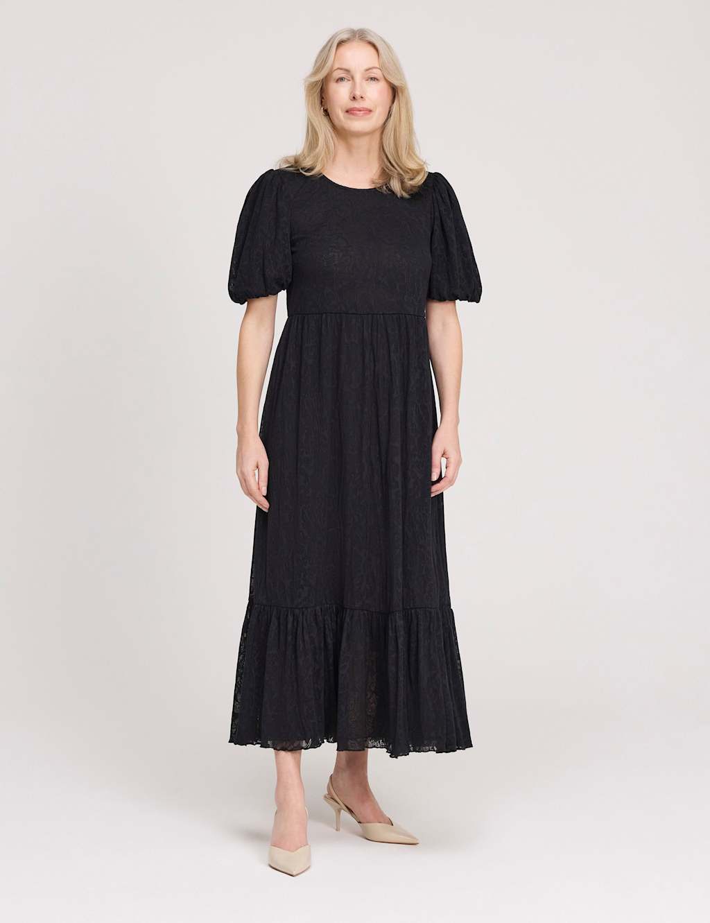 Finery London Women's Burnout Jersey Midi Tiered Dress - 8 - Black - Available at M&S