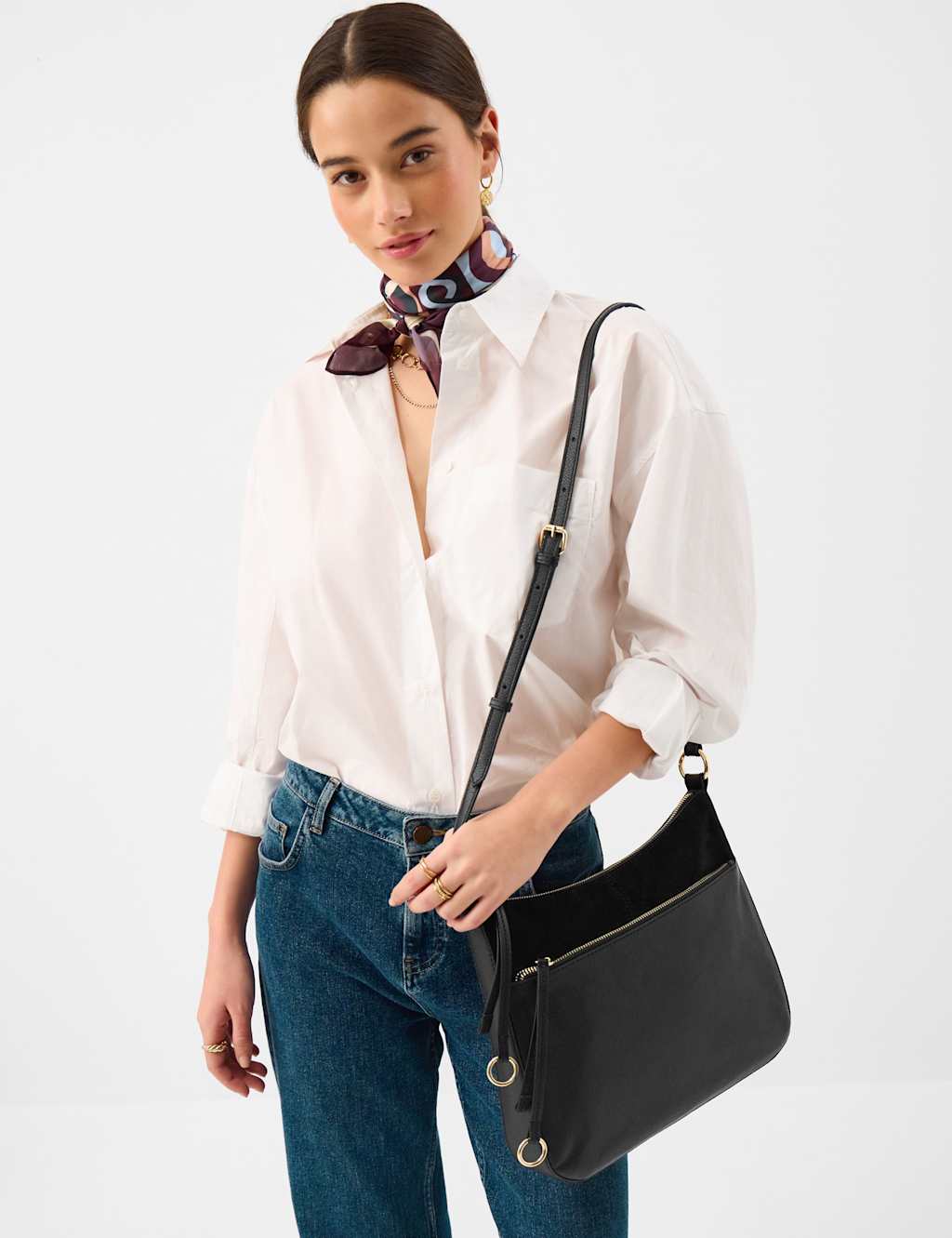 Accessorize Women's Leather Curved Messenger Bag - Black - Available at M&S