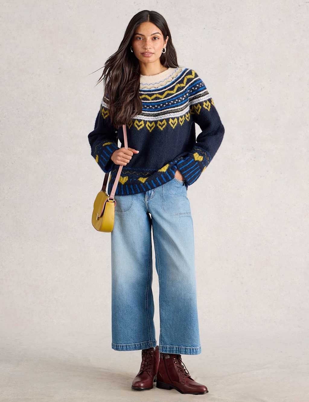 White Stuff Fair Isle Crew Neck Jumper Blue Mix