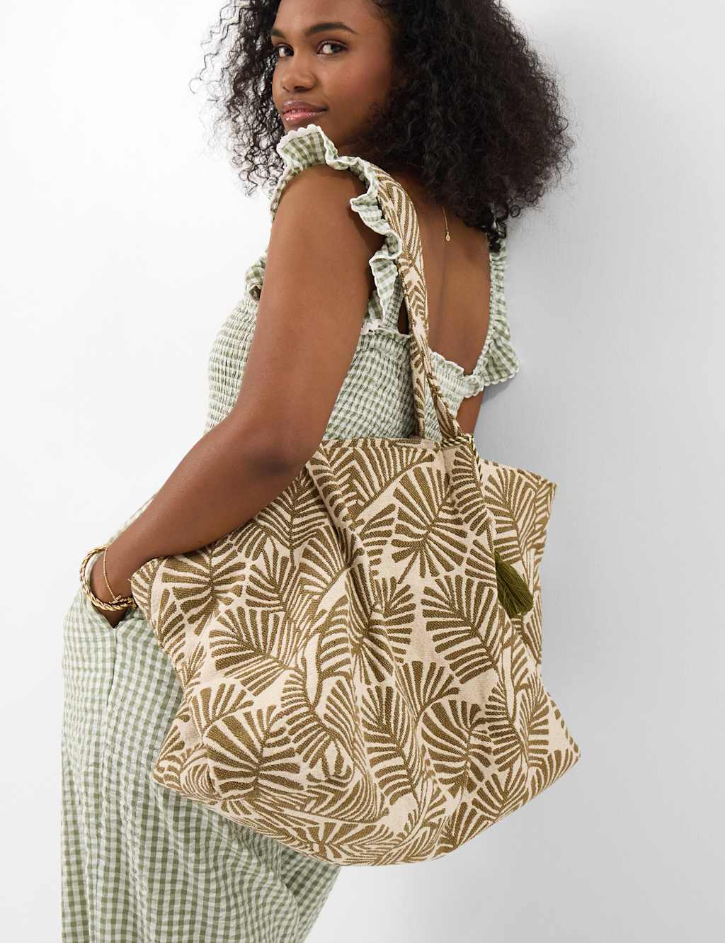 Accessorize Women's Palm Print Weekend Bag - Khaki Mix - Available at M&S