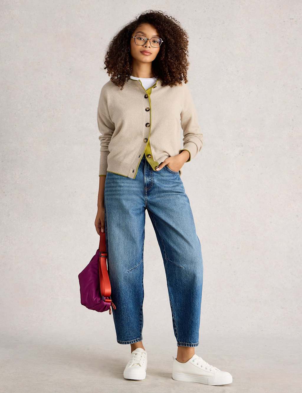 White Stuff Pure Cashmere Crew Neck Cardigan Natural