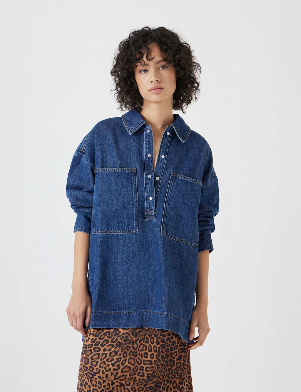 Denim Oversized Pullover Shirt