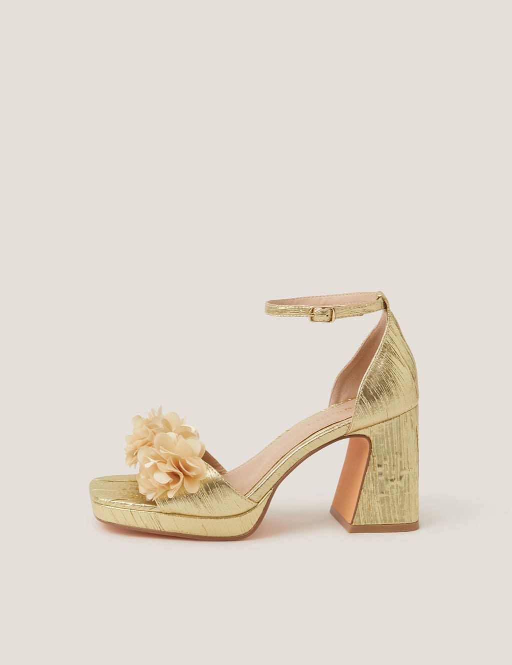 Monsoon Floral Ankle Strap Platform Sandals Gold