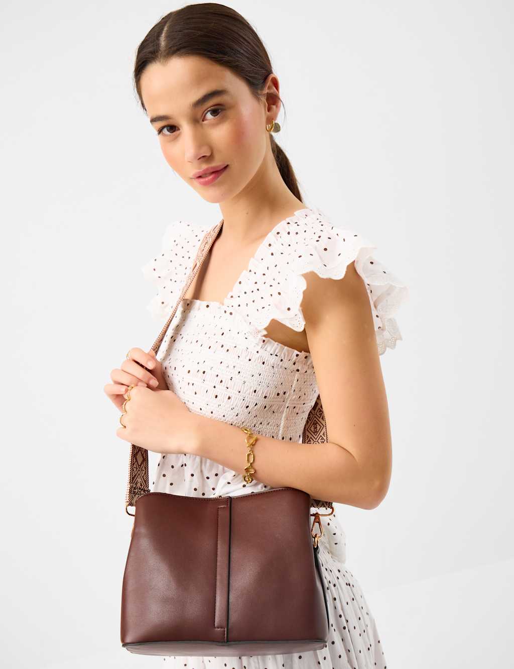 Accessorize Women's Webbing Strap Cross Body Bag - Chocolate - Available at M&S