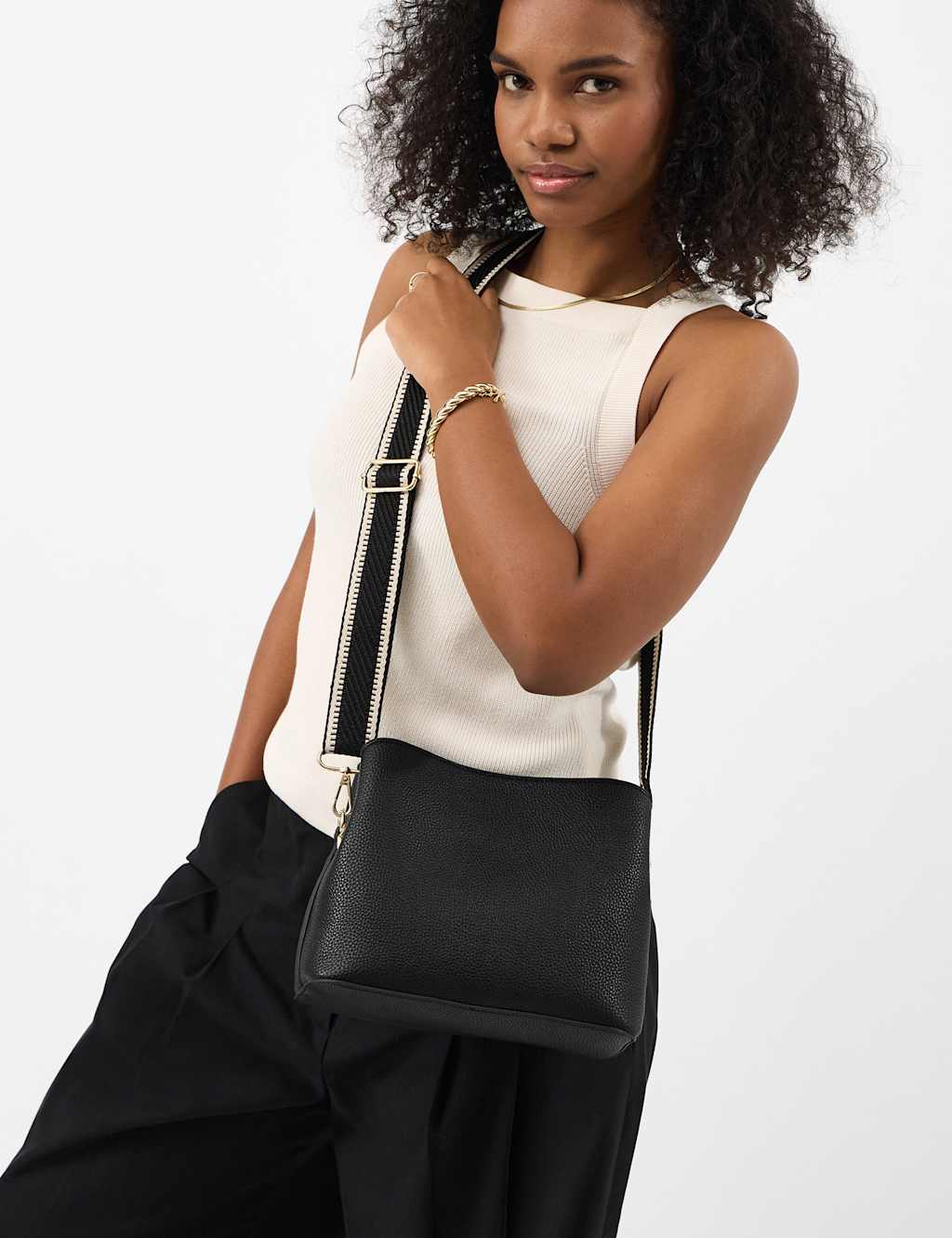 Accessorize Women's Webbing Strap Cross Body Bag - Black - Available at M&S