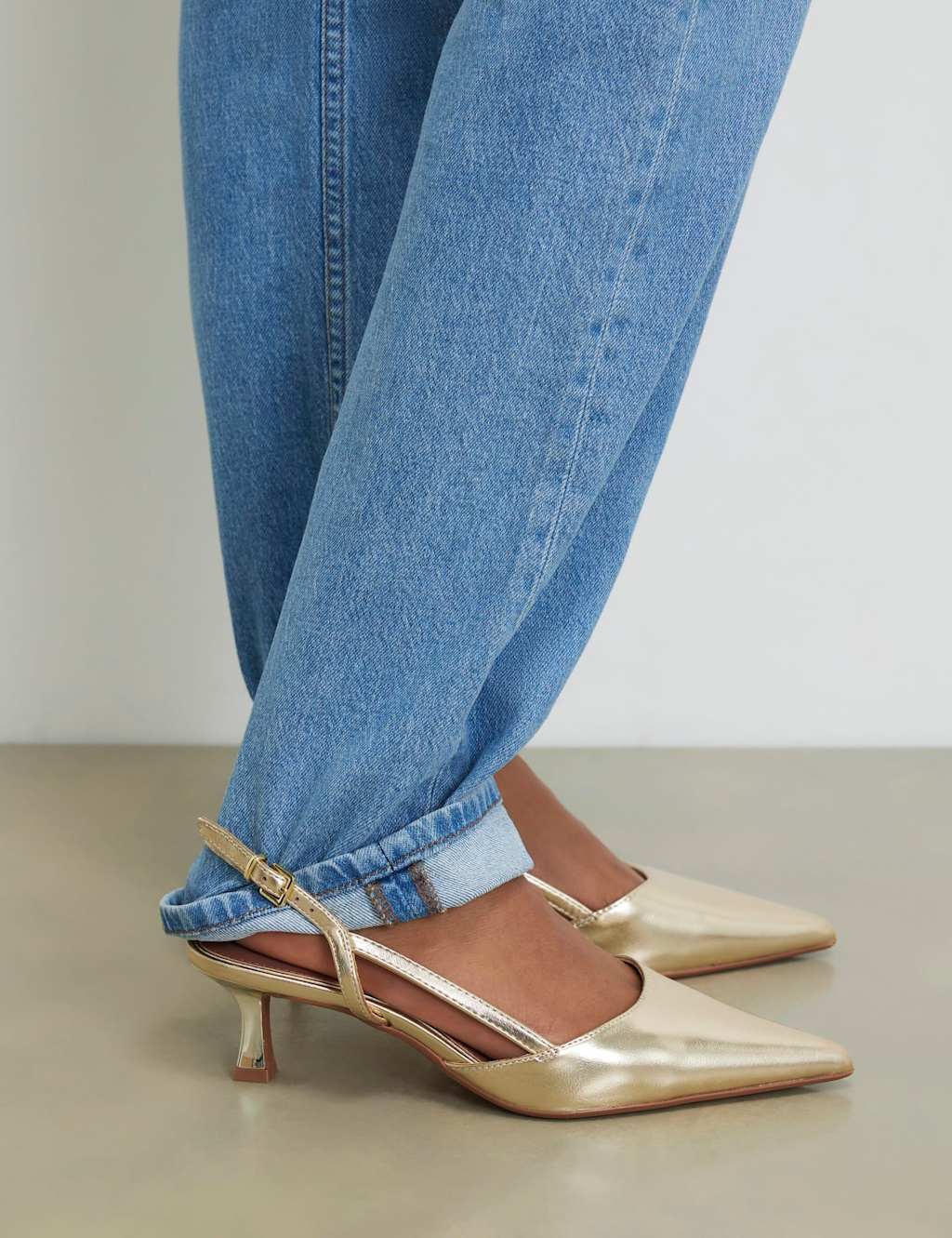 River Island Women's Metallic Stiletto Heel Slingback Shoes - 7 - Gold - Available at M&S