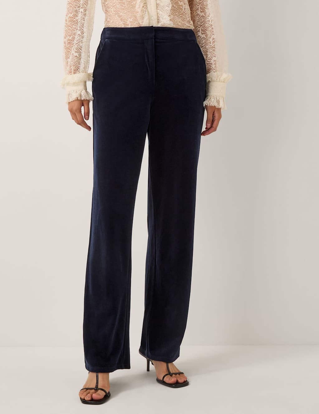 Monsoon Velvet Straight Leg Trousers Dark Blue