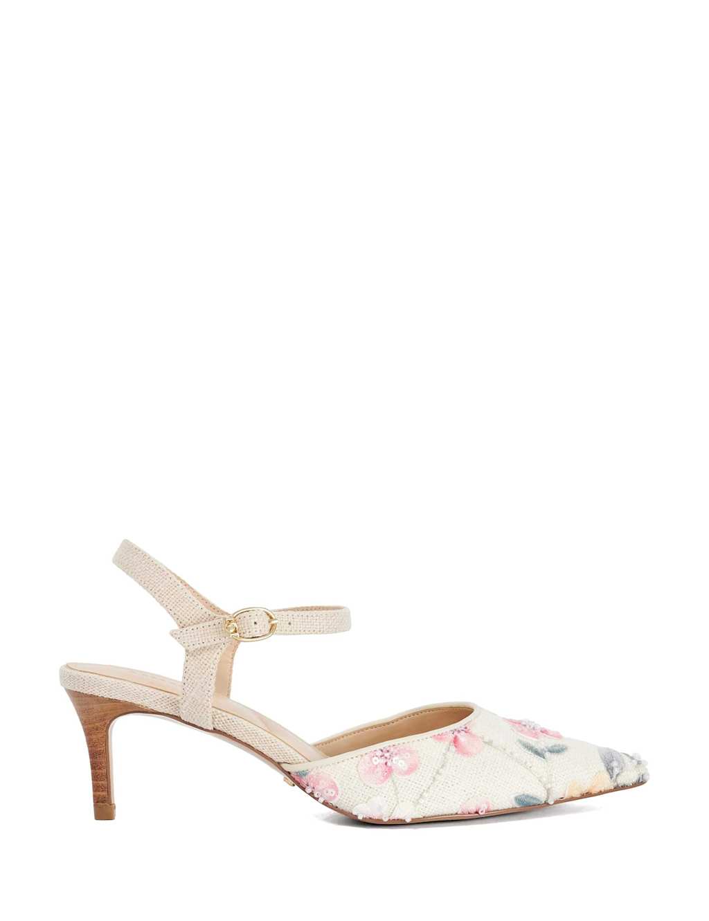Dune London Women's Linen Floral Stiletto Heel Court Shoes - 3 - Natural - Available at M&S