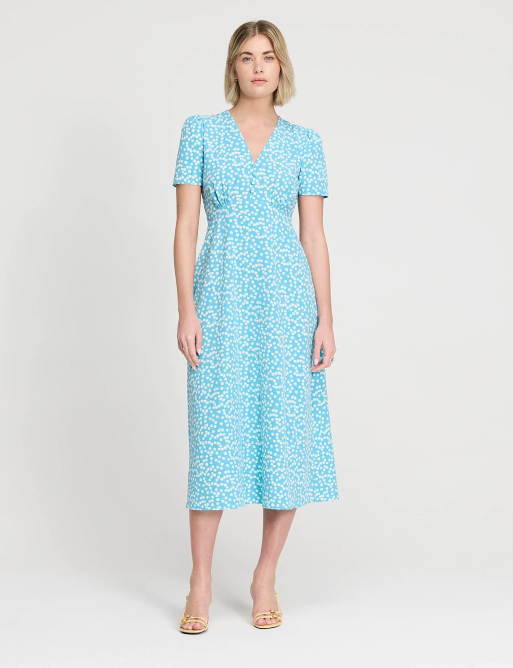 Finery London Women's Printed V-Neck Midi Tea Dress - 20 - Blue Mix - Available at M&S