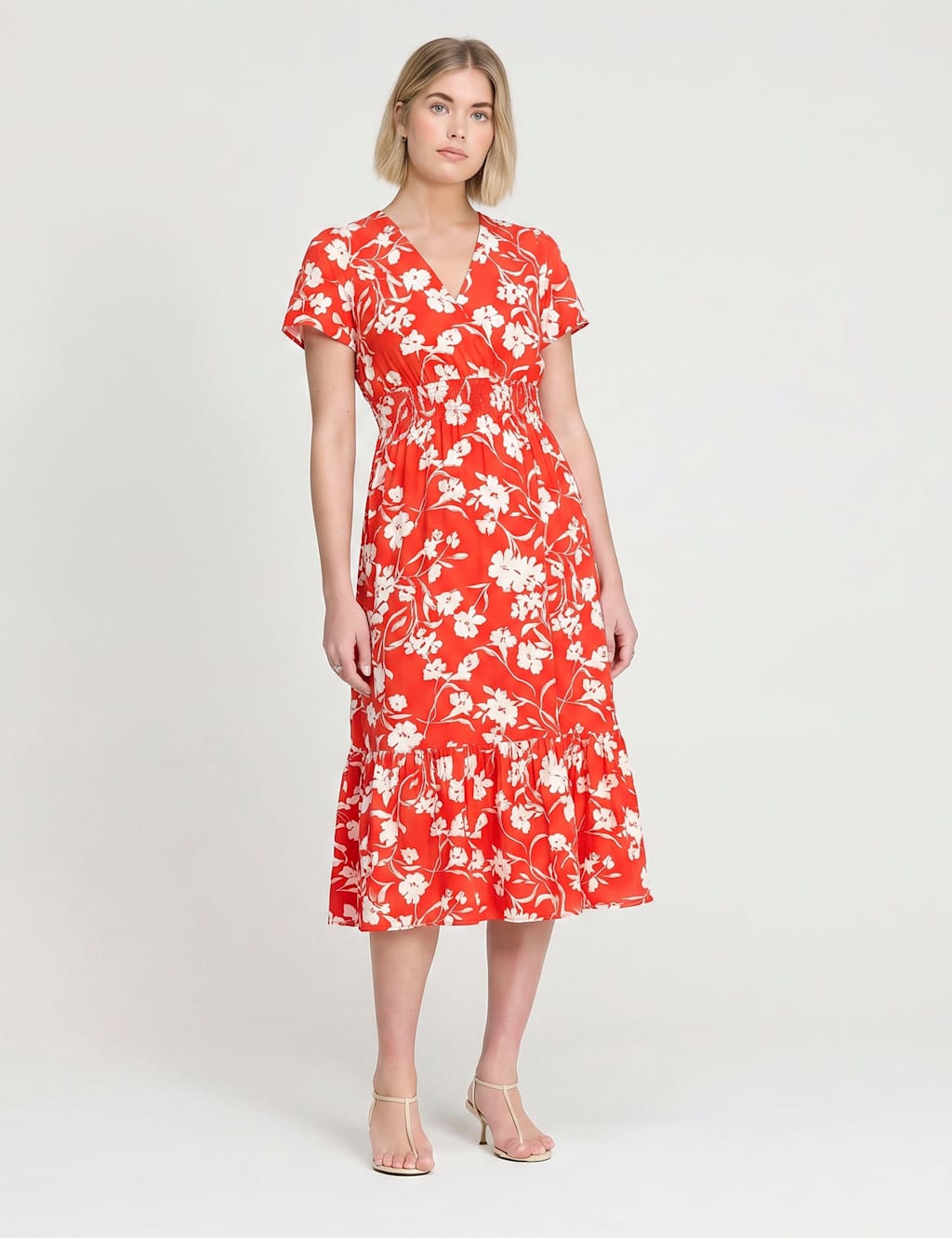 Finery London Women's Spot Print V-Neck Midi Relaxed Tea Dress - 10 - Red Mix - Available at M&S