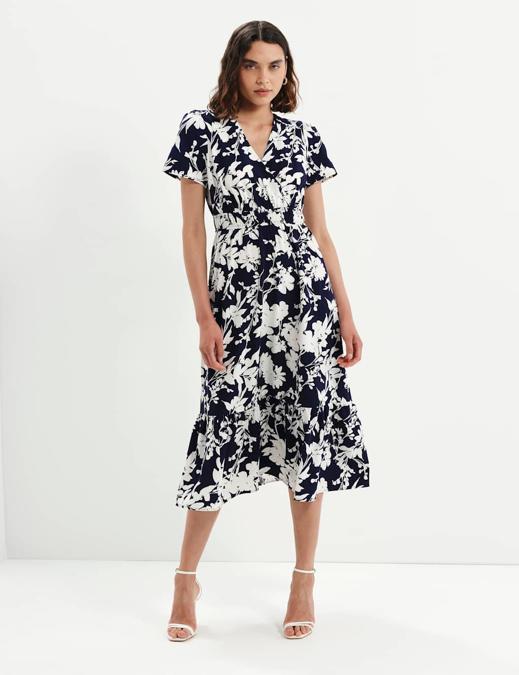 Finery London Women's Spot Print V-Neck Midi Relaxed Tea Dress - 18 - Navy Mix - Available at M&S