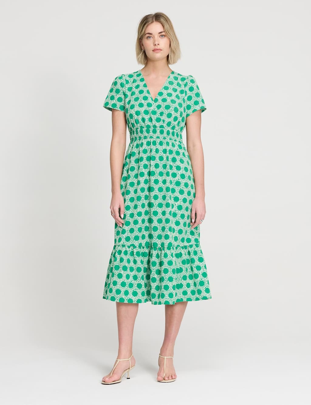 Finery London Women's Spot Print V-Neck Midi Relaxed Tea Dress - 8 - Green Mix - Available at M&S