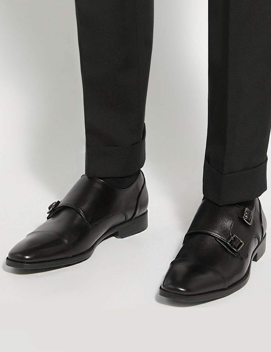 Dune London Men's Wide Fit Leather Double Monk Strap Shoes - 9 - Black - Available at M&S