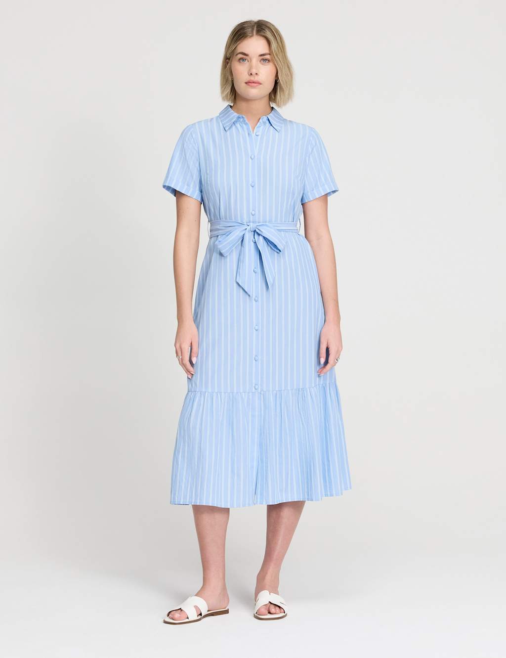 Finery London Women's Pure Cotton Striped Midi Shirt Dress - 16 - Blue Mix - Available at M&S