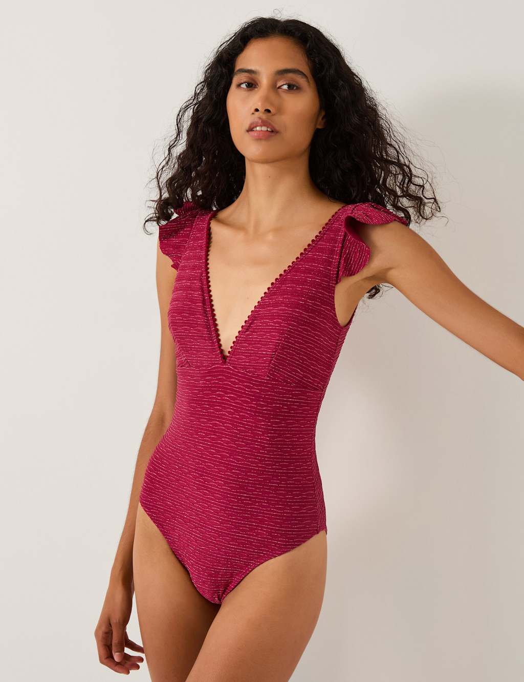 Monsoon Ribbed Plunge Swimsuit Burgundy