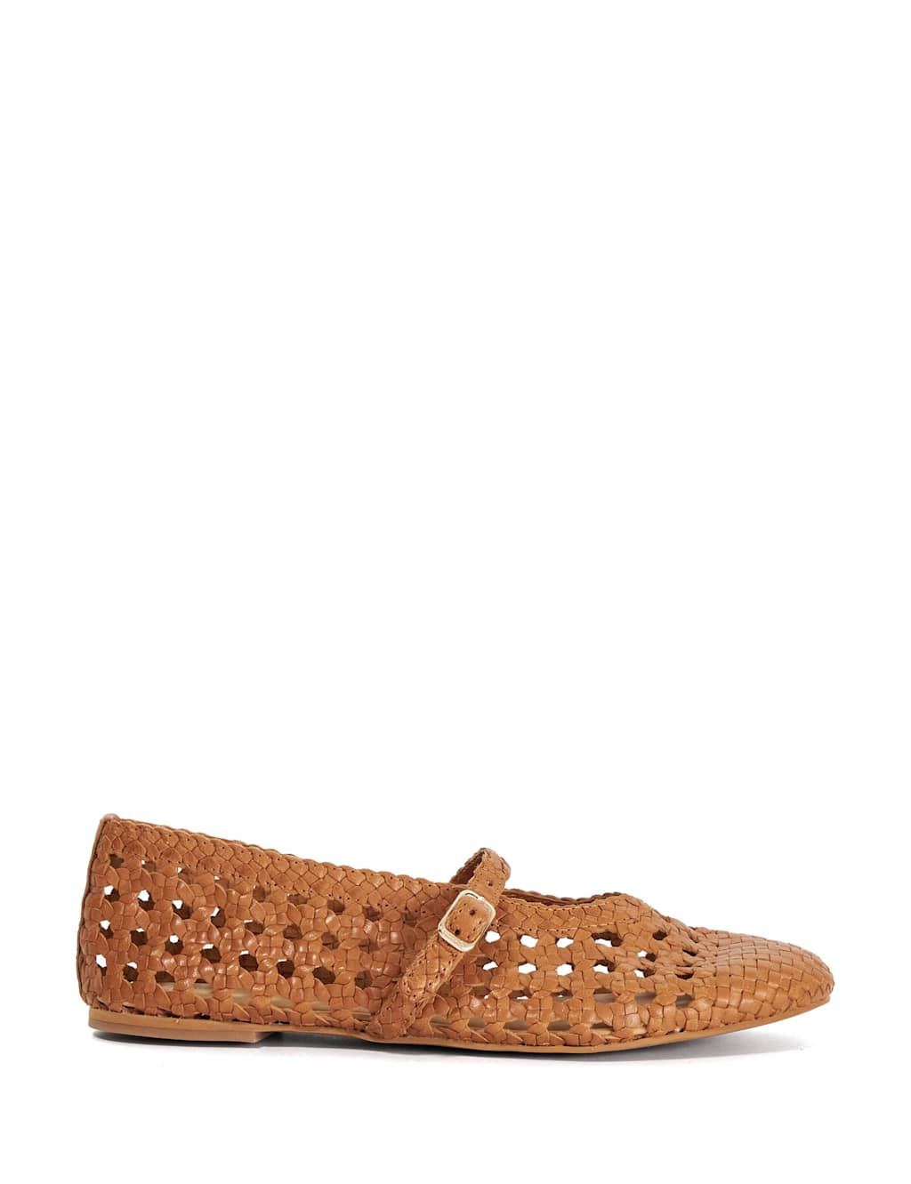 Dune London Women's Leather Woven Flat Mary Jane Ballet Pumps - 6 - Tan - Available at M&S