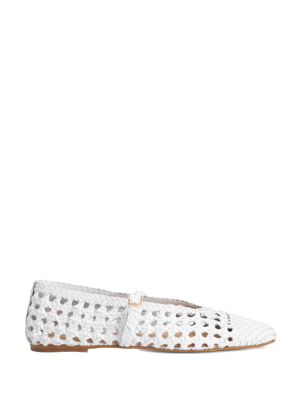 Dune London Women's Leather Woven Flat Mary Jane Ballet Pumps - 8 - White - Available at M&S