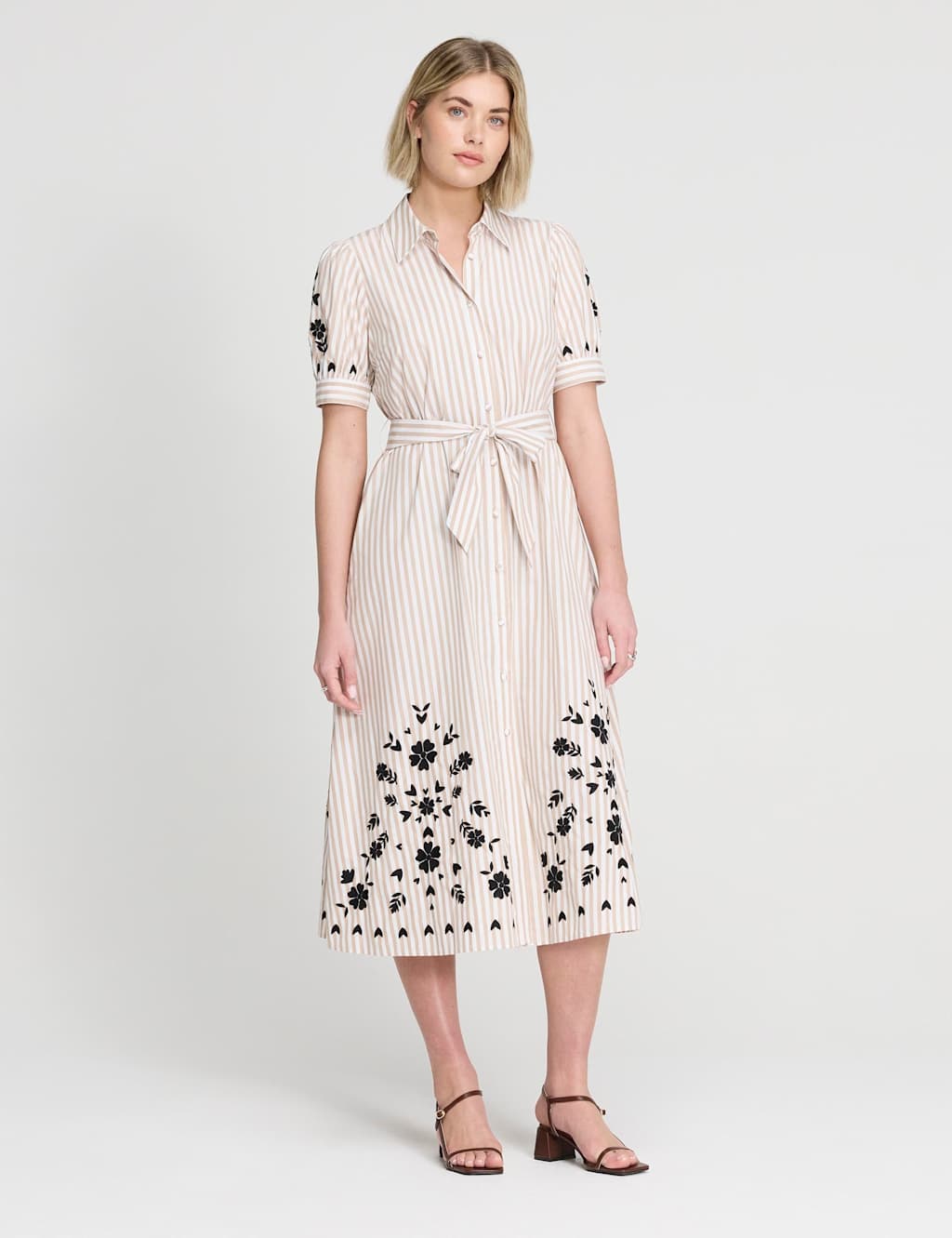 Finery London Women's Pure Cotton Striped Midi Shirt Dress - 18 - Natural Mix - Available at M&S