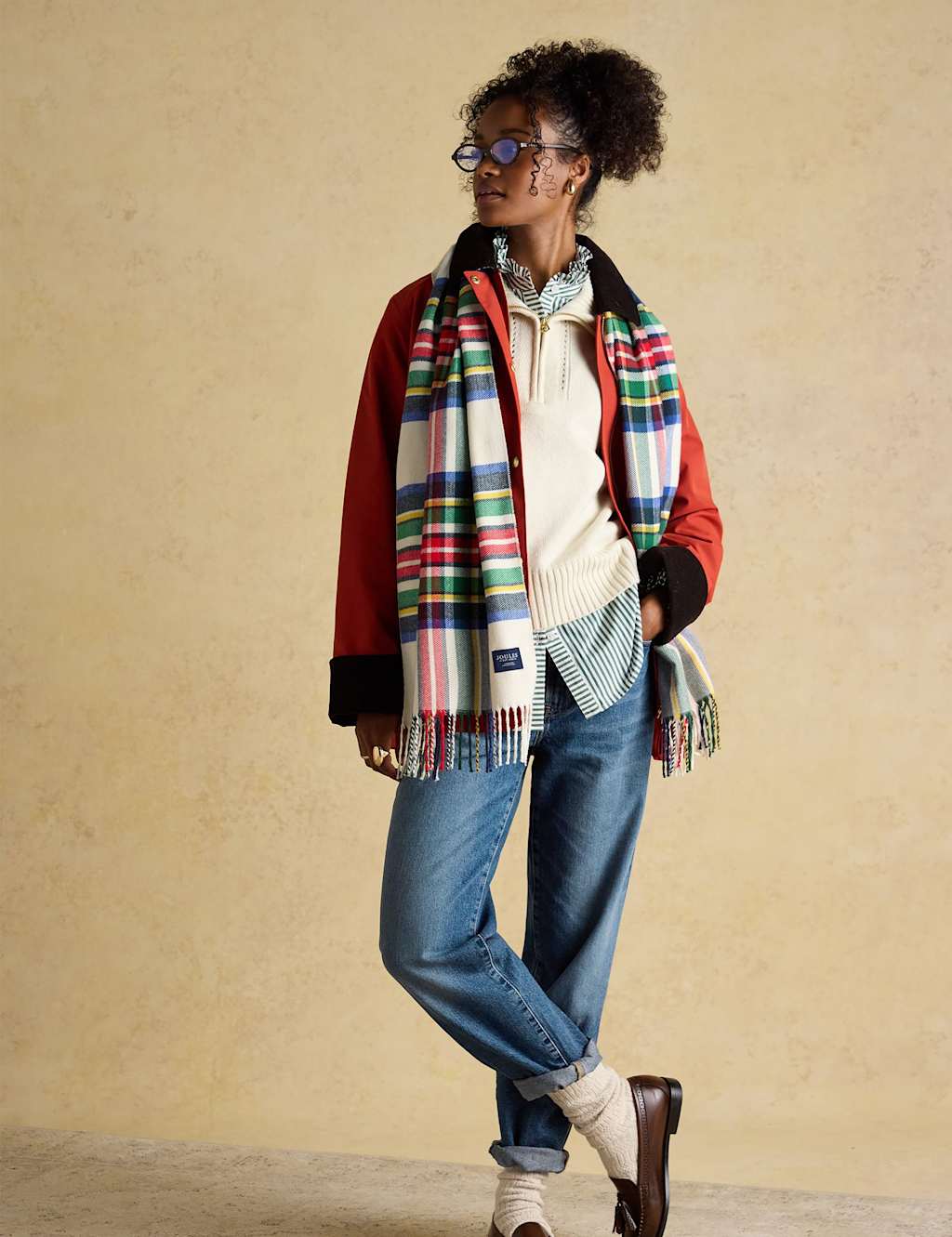 Joules Woven Checked Scarf Multi