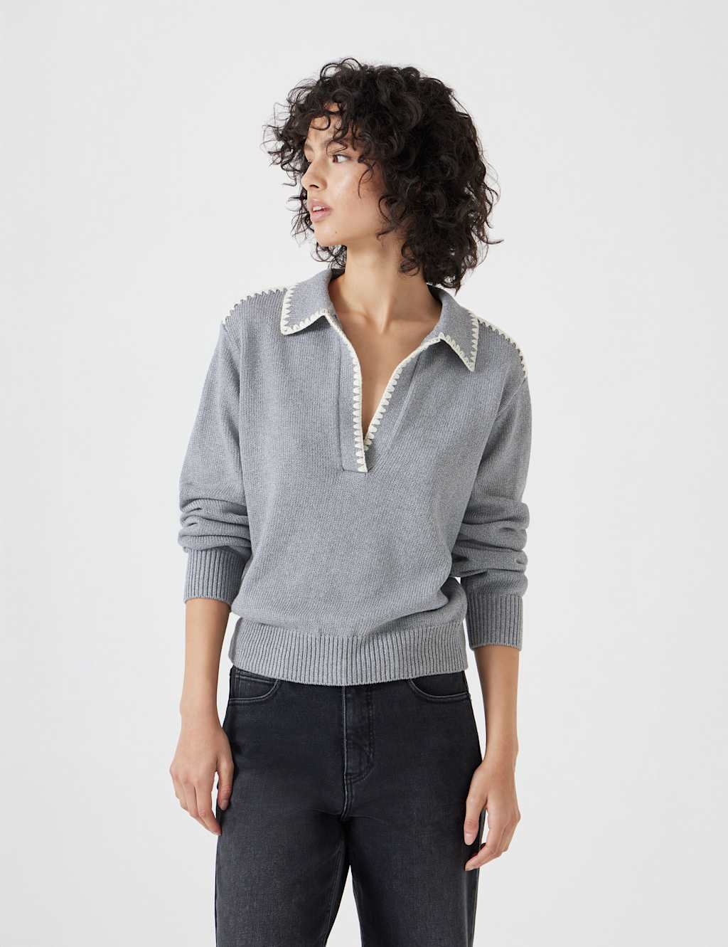 Pure Cotton Textured Collared Jumper