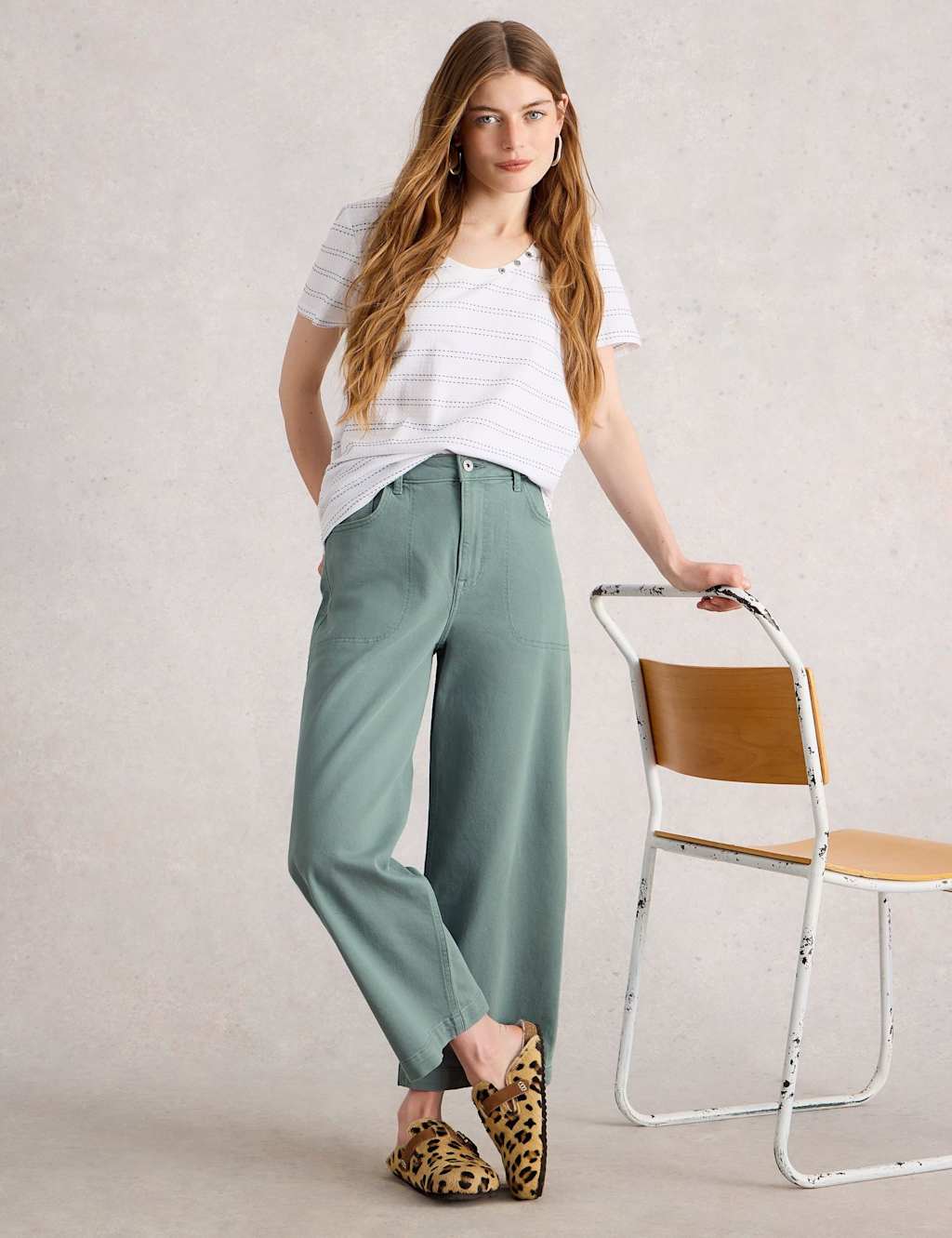 White Stuff Women's Wide Leg Cropped Jeans - 12 - Blue - Available at M&S