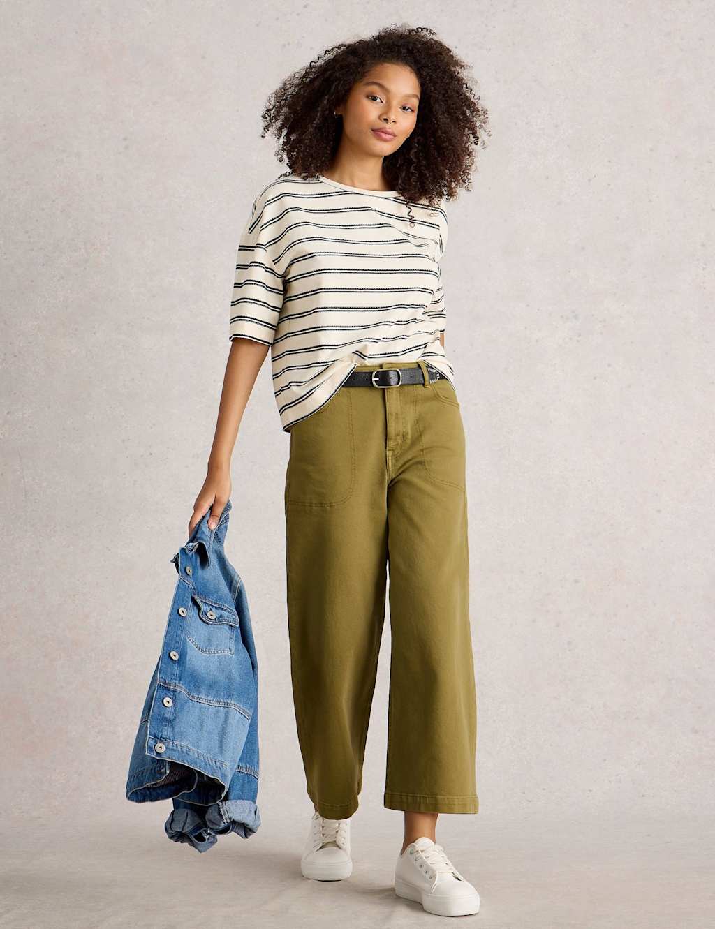 White Stuff Women's Wide Leg Cropped Jeans - 10 - Green - Available at M&S