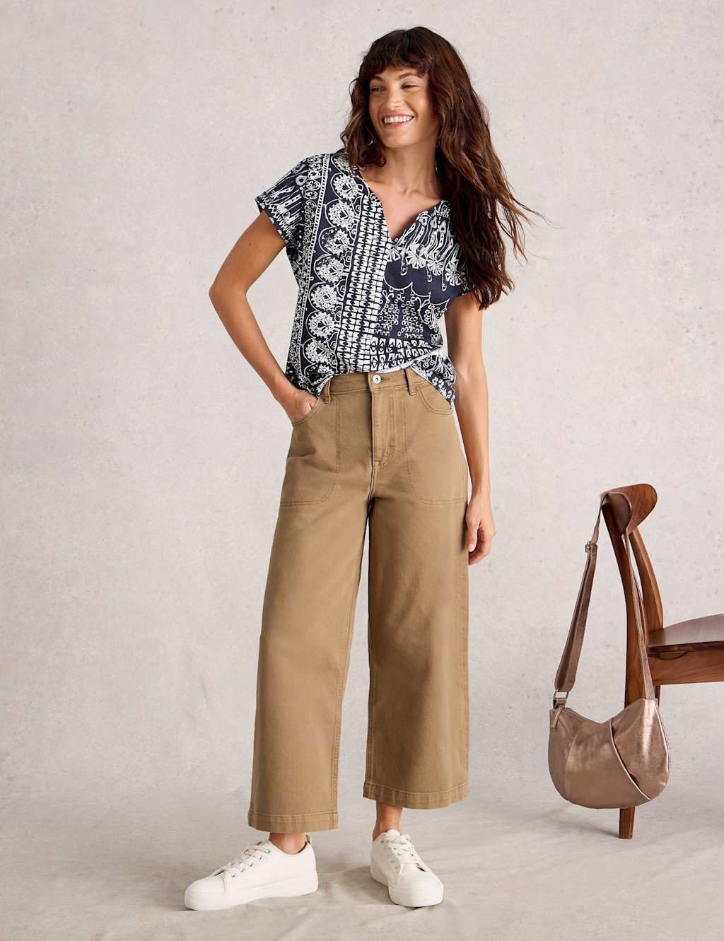 White Stuff Women's Wide Leg Cropped Jeans - 14 - Tan - Available at M&S