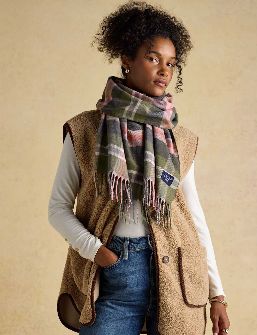 Joules Woven Checked Scarf Green Mix