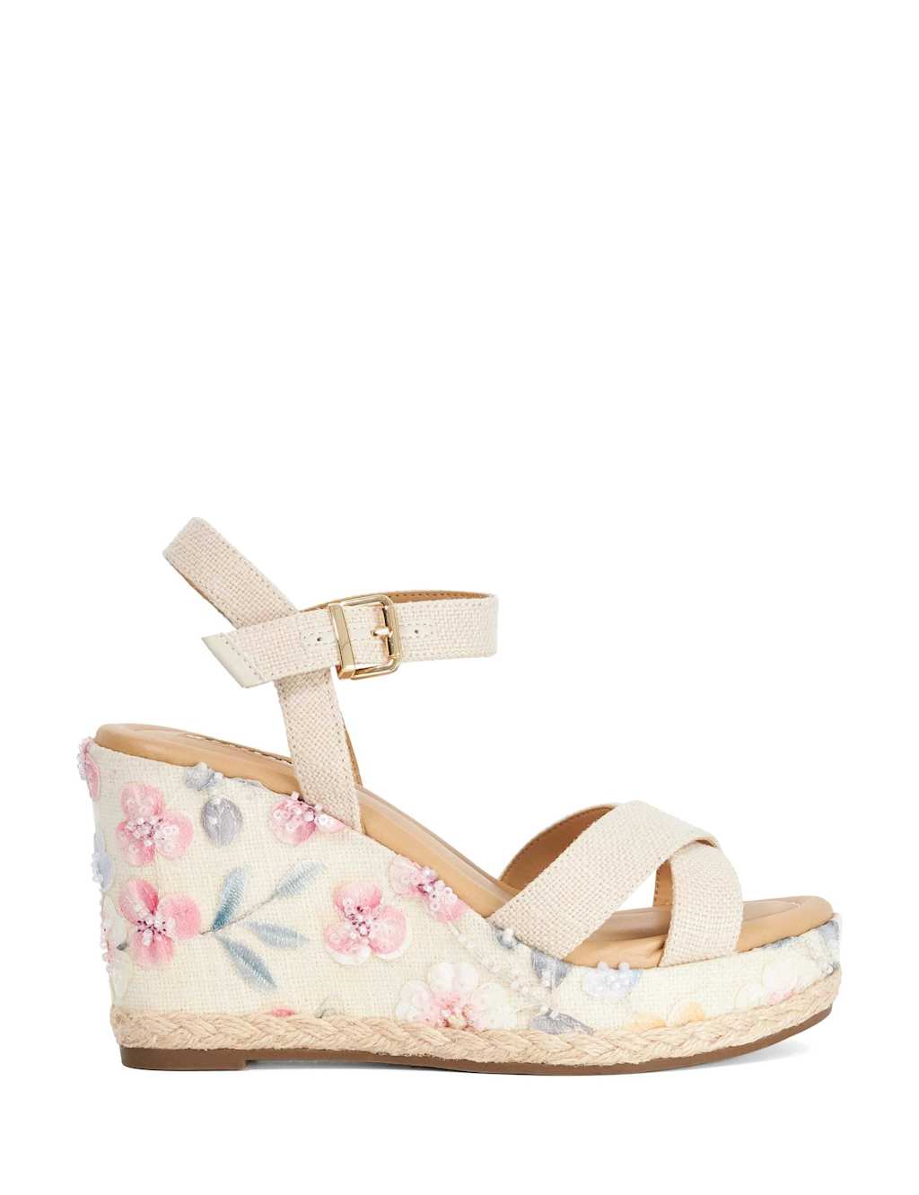 Dune London Women's Floral Ankle Strap Wedge Sandals - 5 - Natural - Available at M&S
