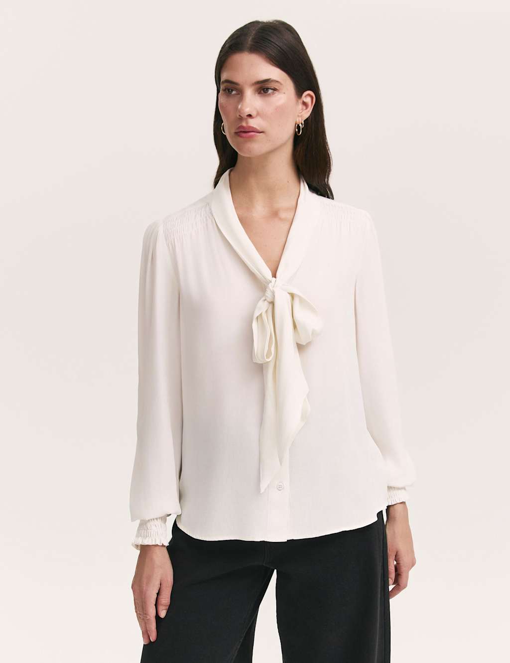 Finery London Crepe Tie Neck Blouse Ivory