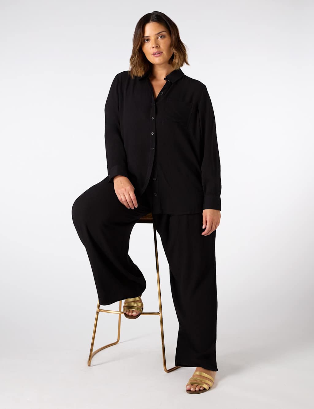 Live Unlimited London Crinkle Collared Shirt Black