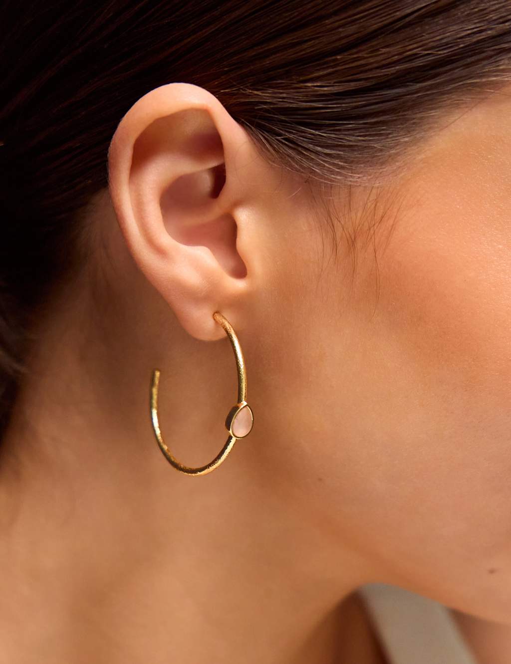 Accessorize Women's 14ct Gold Plated Rose Quartz Hoop Earrings - Available at M&S