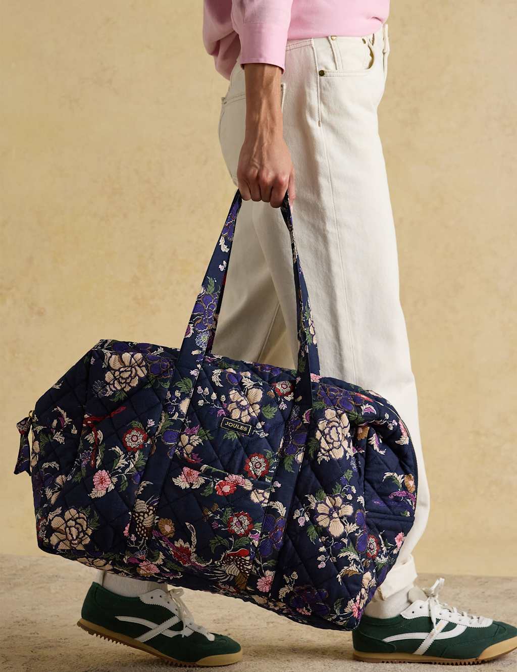 Joules Pure Cotton Floral Quilted Weekend Bag Navy Mix