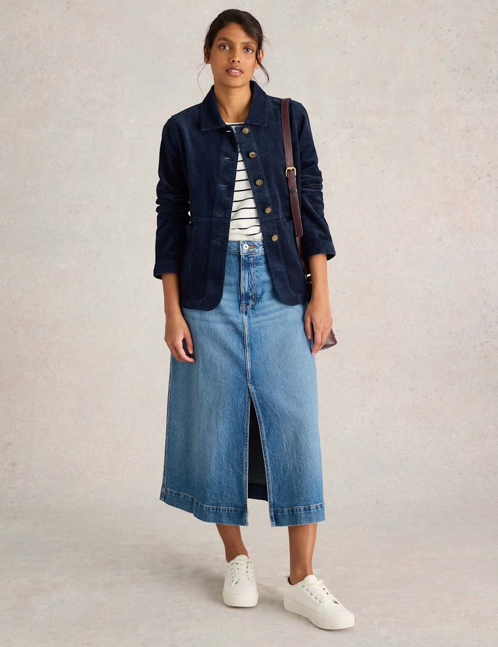 White Stuff Cotton Rich Cord Short Jacket Navy