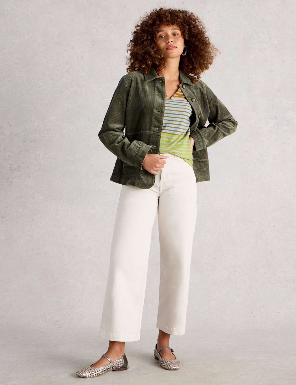 White Stuff Cotton Rich Cord Short Jacket Green