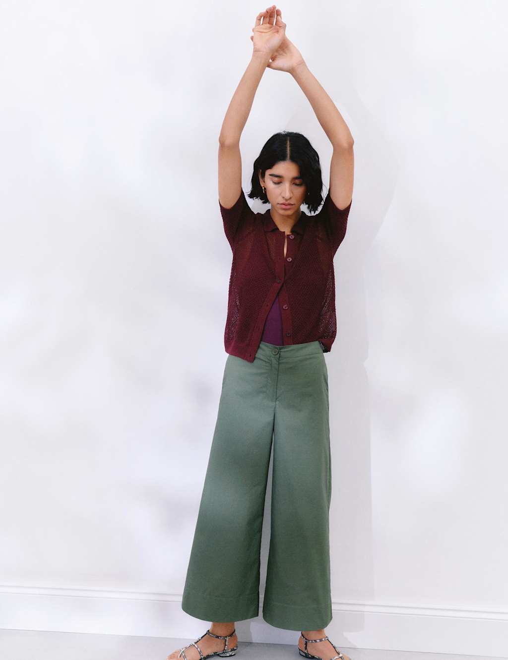 Pure Cotton Wide Leg Cropped Chinos