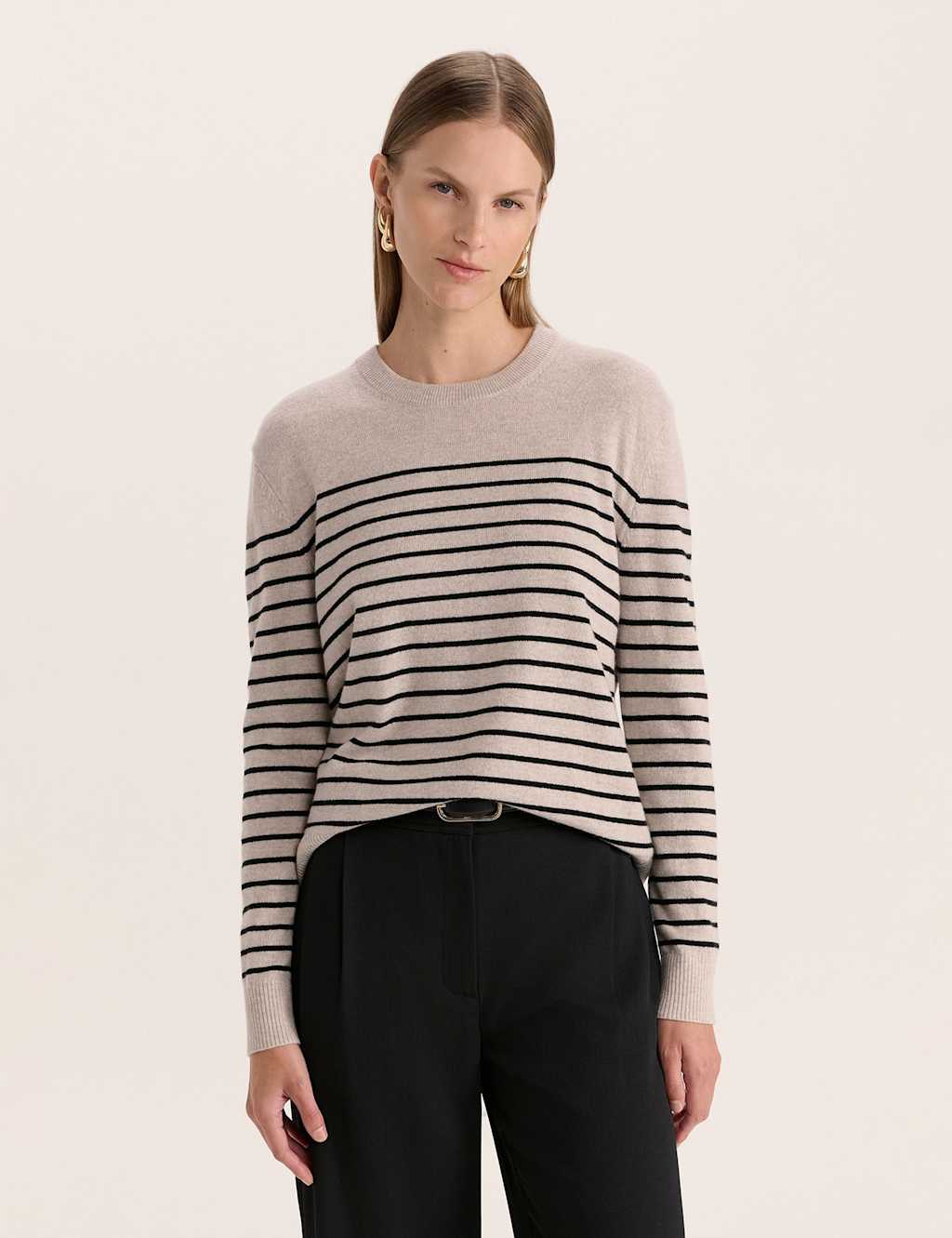 SABA Wool Rich Striped Jumper with Cashmere Brown Mix