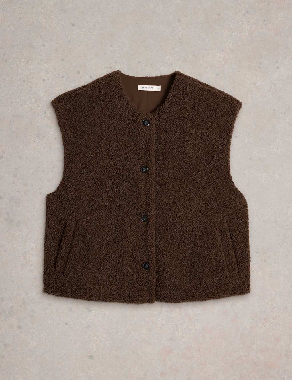 White Stuff Borg Collarless Gilet Dark Brown