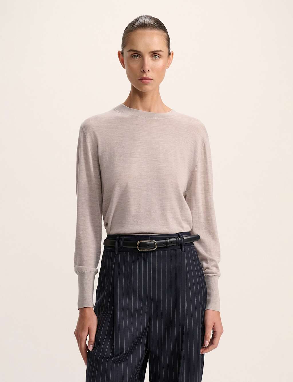 SABA Pure Merino Wool Crew Neck Jumper Light Brown