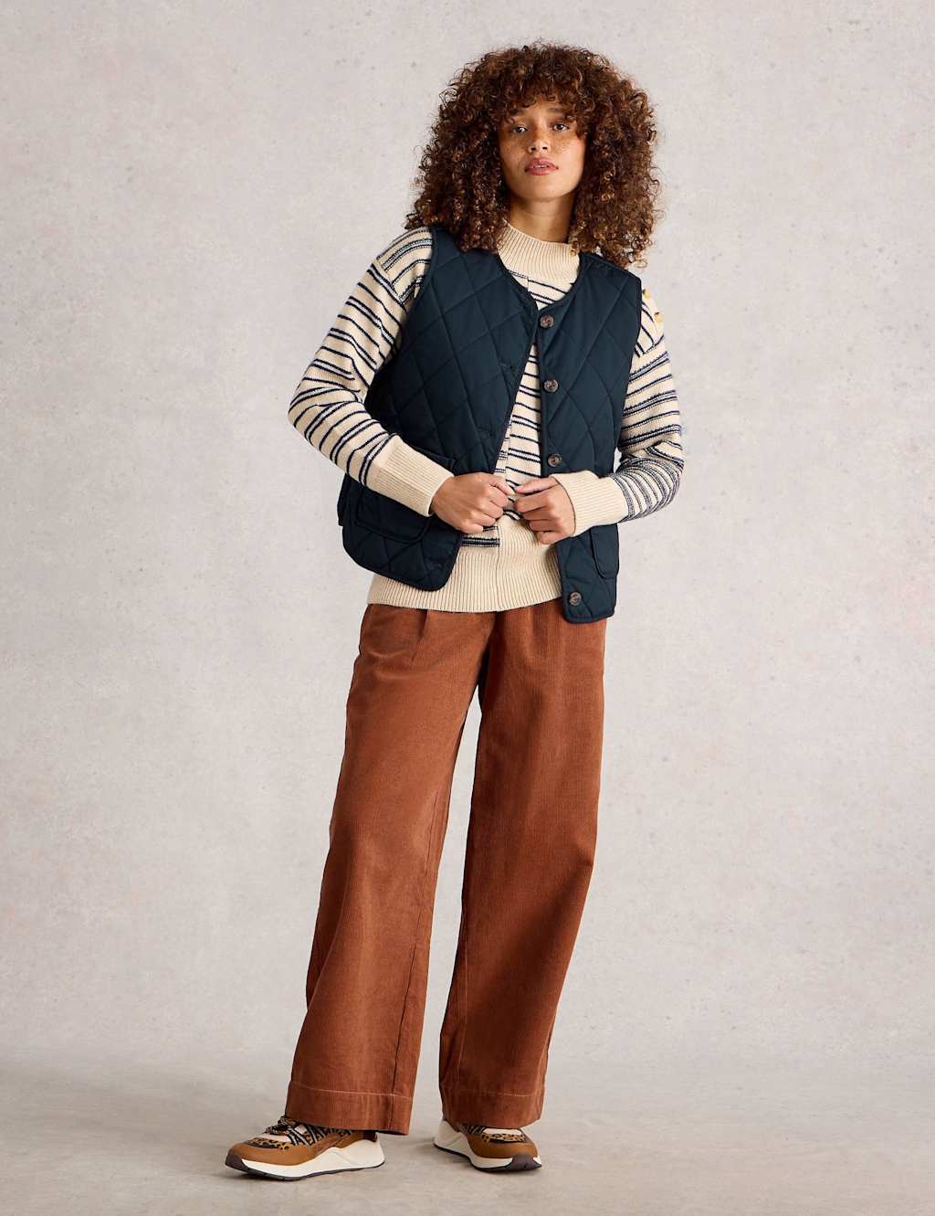 White Stuff Button Front Quilted Gilet Dark Navy