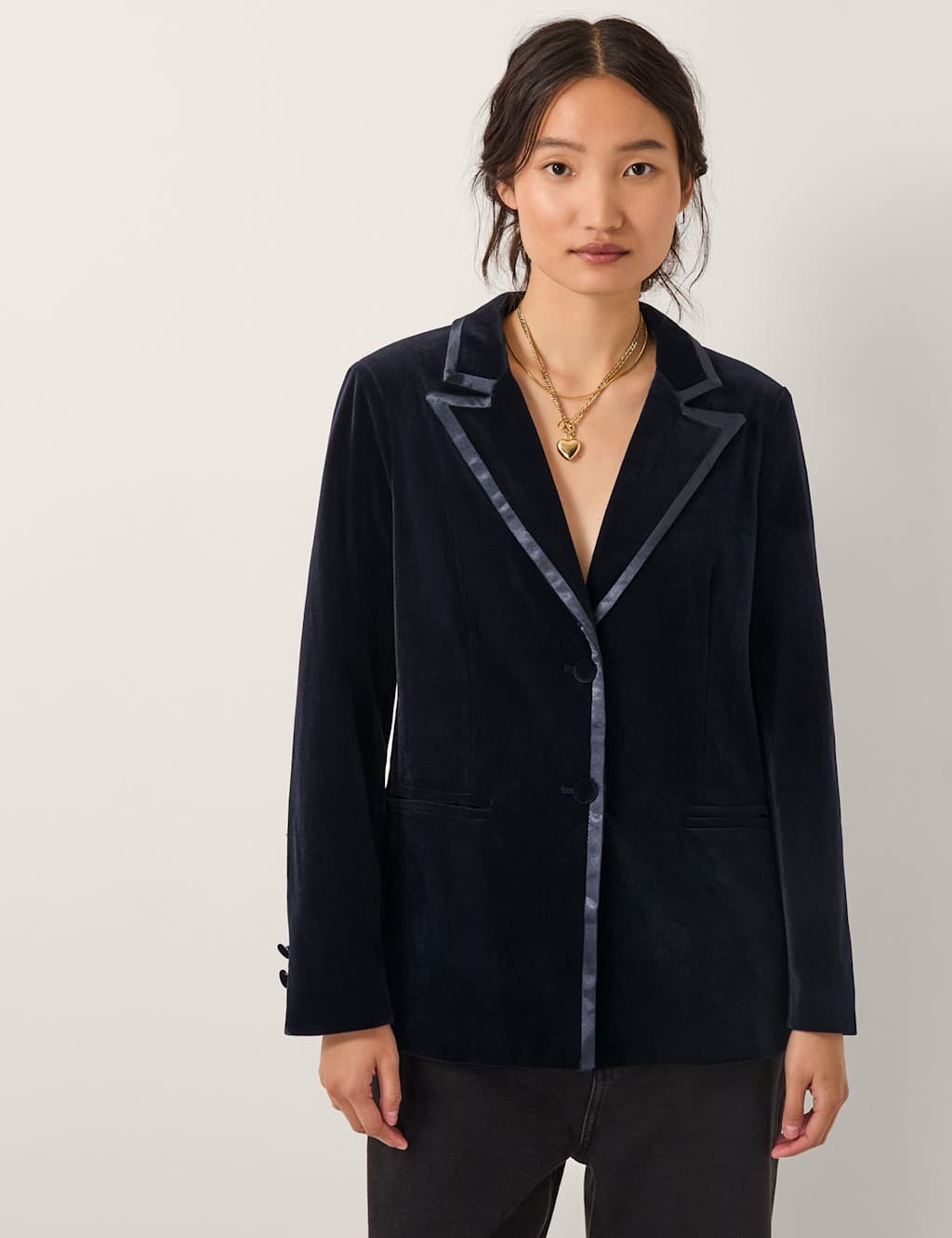Monsoon Velvet Single Breasted Blazer Dark Blue