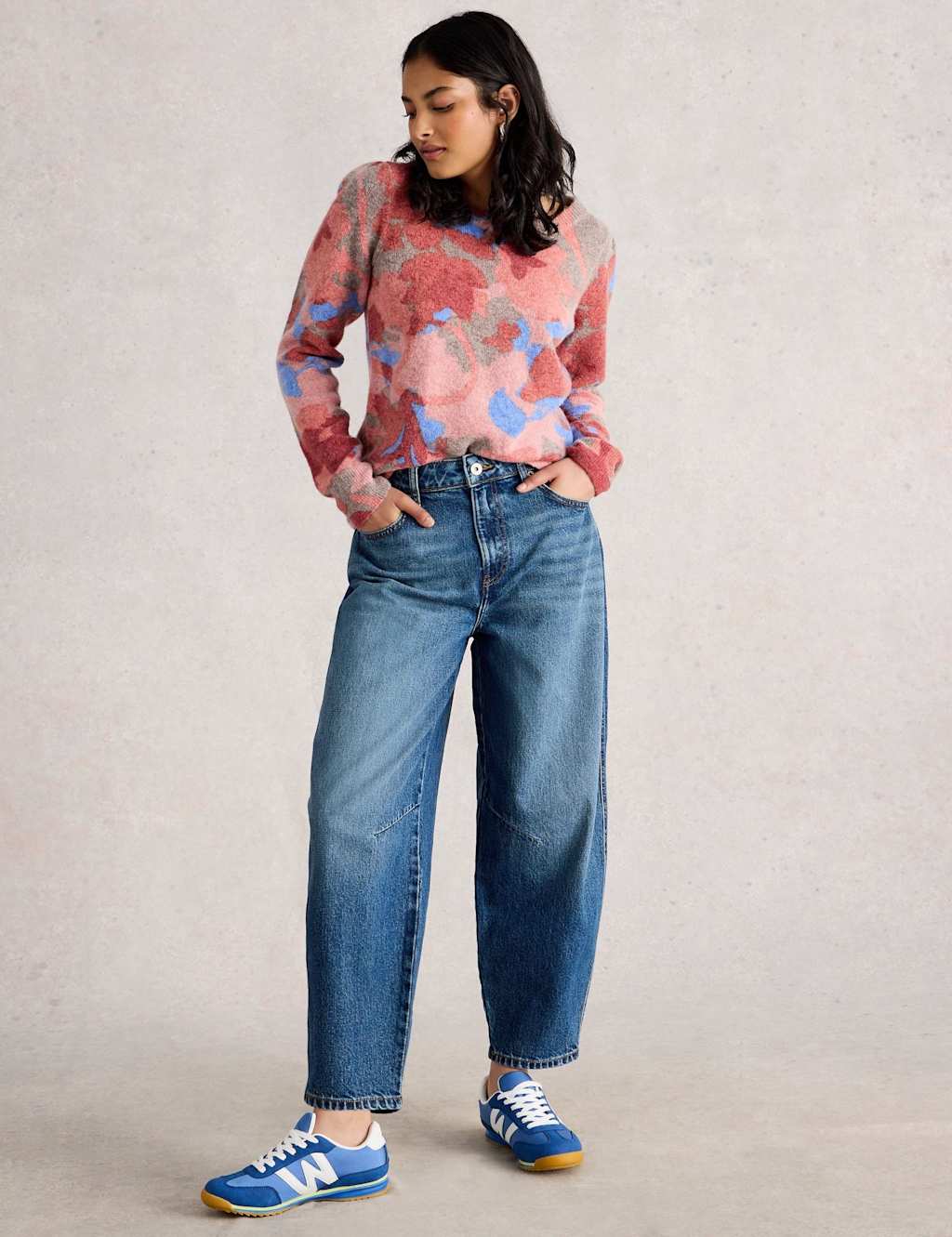 White Stuff Wool Blend Printed Crew Neck Jumper Red Mix