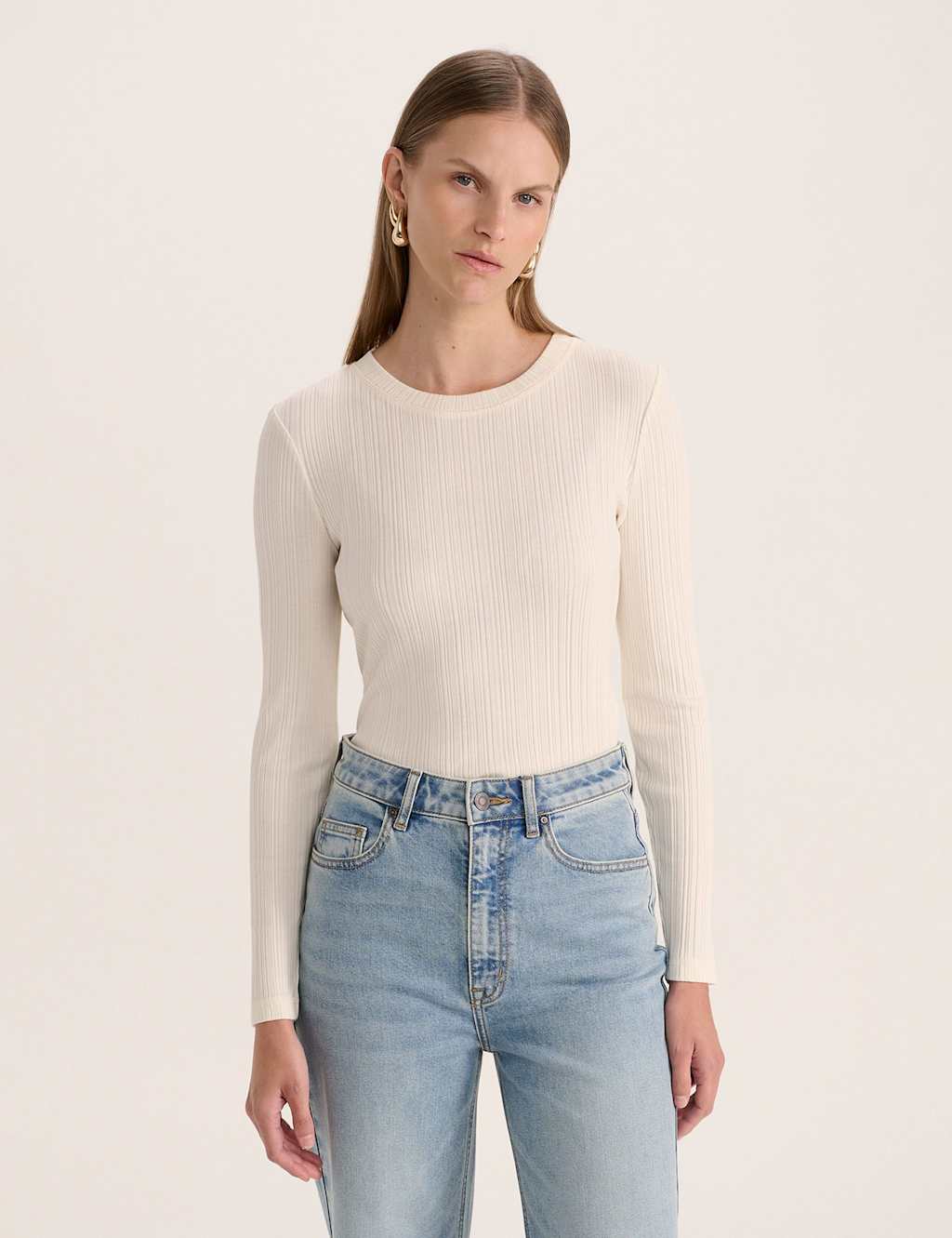SABA Cotton Modal Blend Textured Top Cream