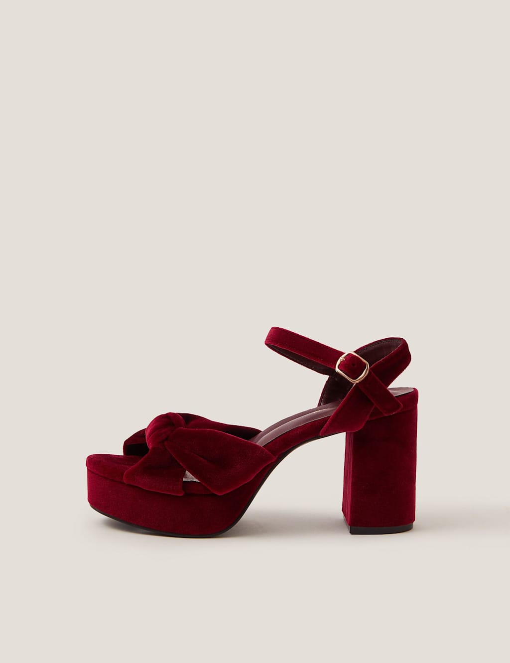Monsoon Velvet Ankle Strap Platform Heeled Sandals Red