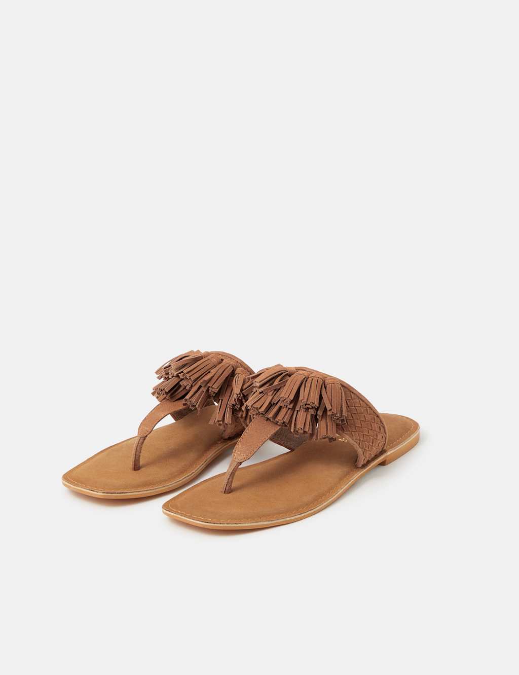 Accessorize Women's Suede Fringe Toe Thong Sandals - 36 - Tan - Available at M&S